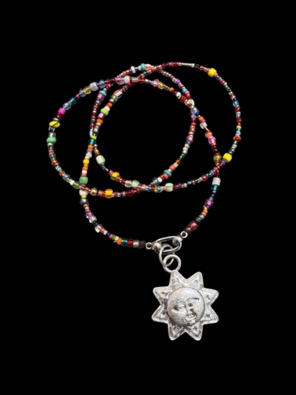 Sun Charm Long Bead Necklace.